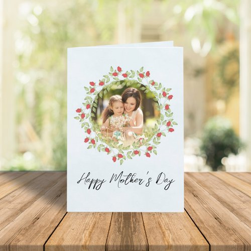 Happy Mothers Day Watercolor Rose Floral Photo Card