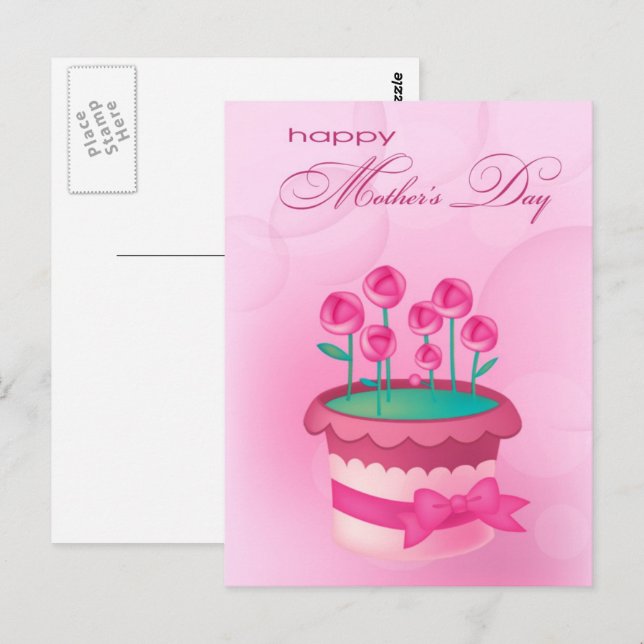 Happy Mother's Day. Watercolor Roses in Pot  Postcard (Front/Back)