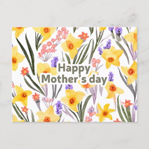 Happy Mothers Day Watercolor Spring Flowers  Postcard