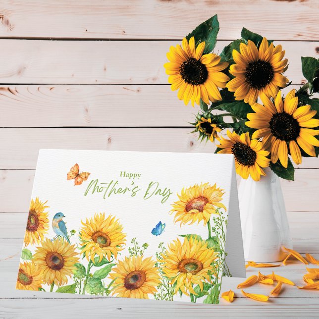 Happy Mother's Day Watercolor Sunflowers Blank Holiday Card (Creator Uploaded)