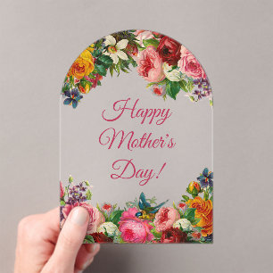 happy mothers day watercolor vintage floral arch acrylic invitations