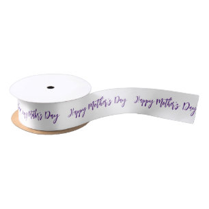 Happy Mother's Day White and Purple Elegant Script Satin Ribbon