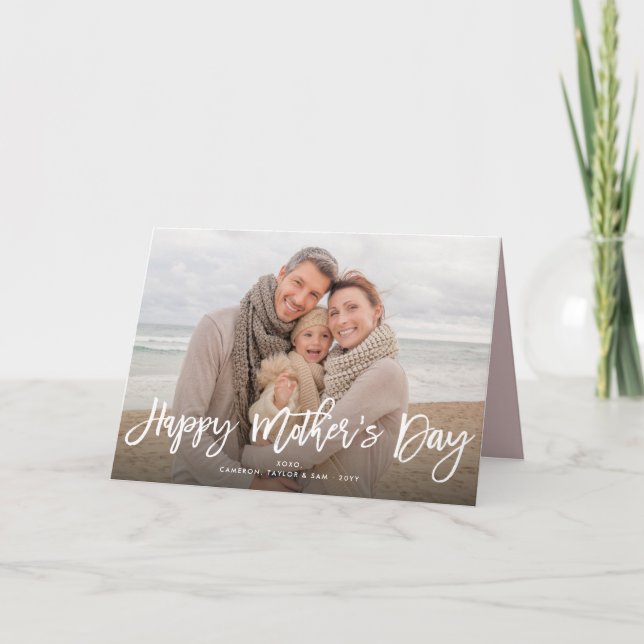 Happy Mother's Day White Brush Script Modern Photo Card (Front)