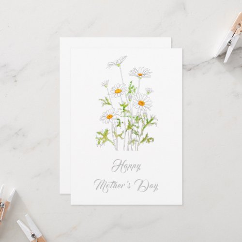 happy mothers day white daisy flowers card