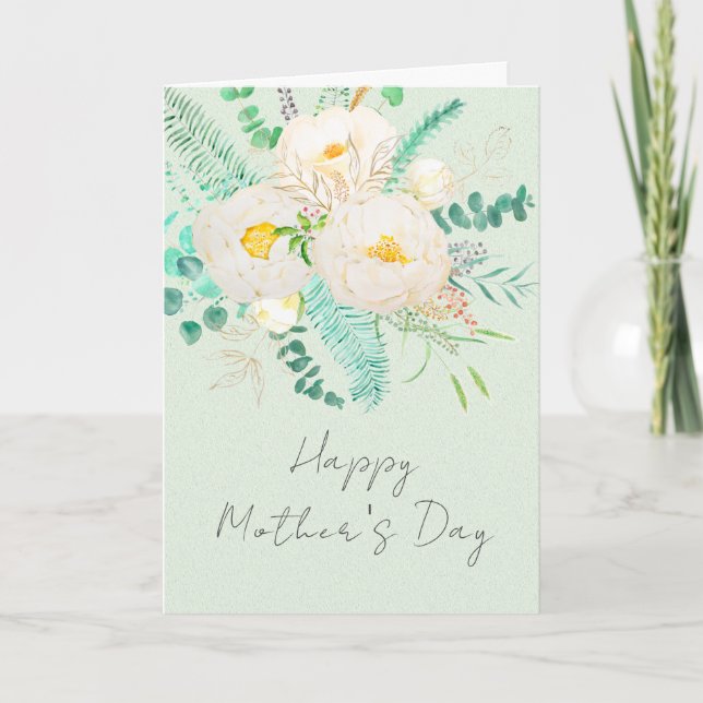 happy mother's day white peony  flower card (Front)