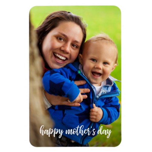 Happy Mothers Day White Script Photo Template Magnet