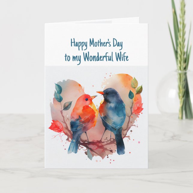 Happy Mother's Day Wife Cute Birds Card (Front)