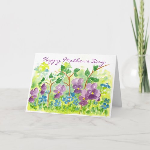 Happy Mothers Day Wild Violets Watercolor Flower  Card