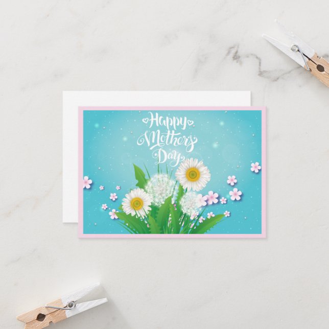 Happy Mother's Day Wildflower Bouquet on Turquoise Card (Front/Back In Situ)