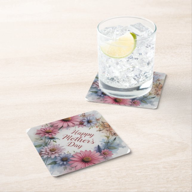 Happy Mother's Day Wildflowers Paper Coaster (Insitu)