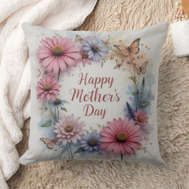 Happy Mother's Day Wildflowers Throw Pillow (Blanket)