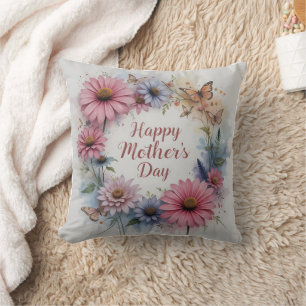 Happy Mother's Day Wildflowers Throw Pillow
