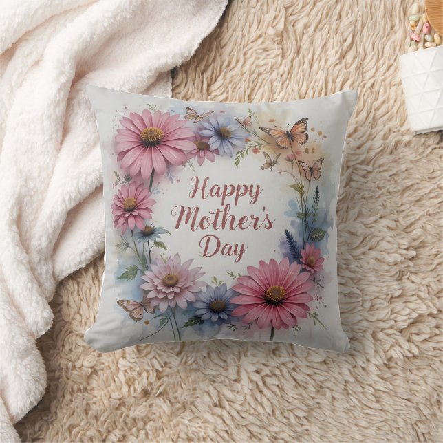 Happy Mother's Day Wildflowers Throw Pillow (Blanket)