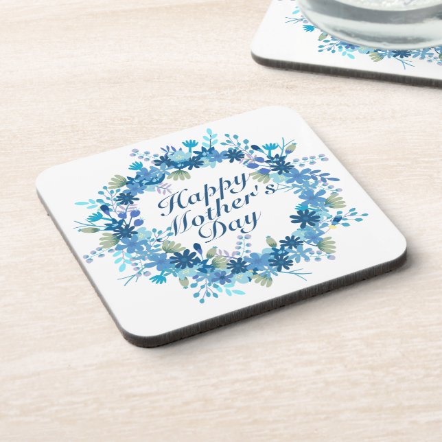 Happy Mother's Day Winter Floral Wreath Coaster (Left Side)