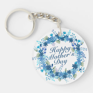 Happy Mother's Day Winter Floral Wreath Keychain