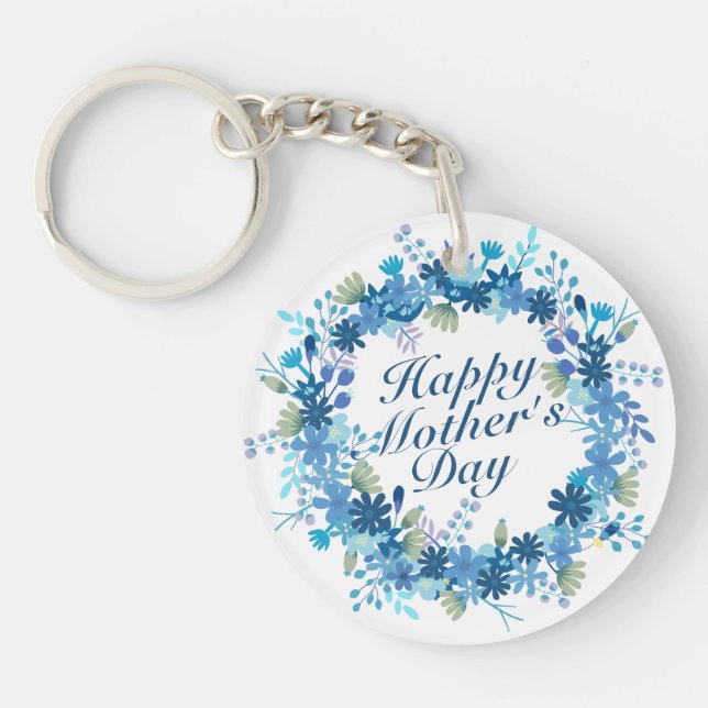 Happy Mother's Day Winter Floral Wreath Keychain (Front)