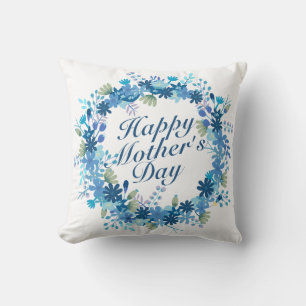 Happy Mother's Day Winter Floral Wreath Pillow