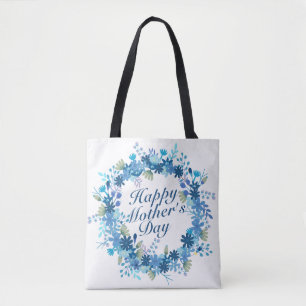 Happy Mother's Day Winter Floral Wreath Tote Bag