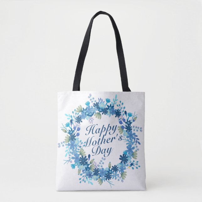 Happy Mother's Day Winter Floral Wreath Tote Bag (Front)