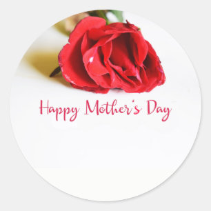 Happy Mother's Day with a Single Red Rose Classic Round Sticker