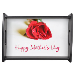 Happy Mother's Day with a Single Red Rose Serving Tray