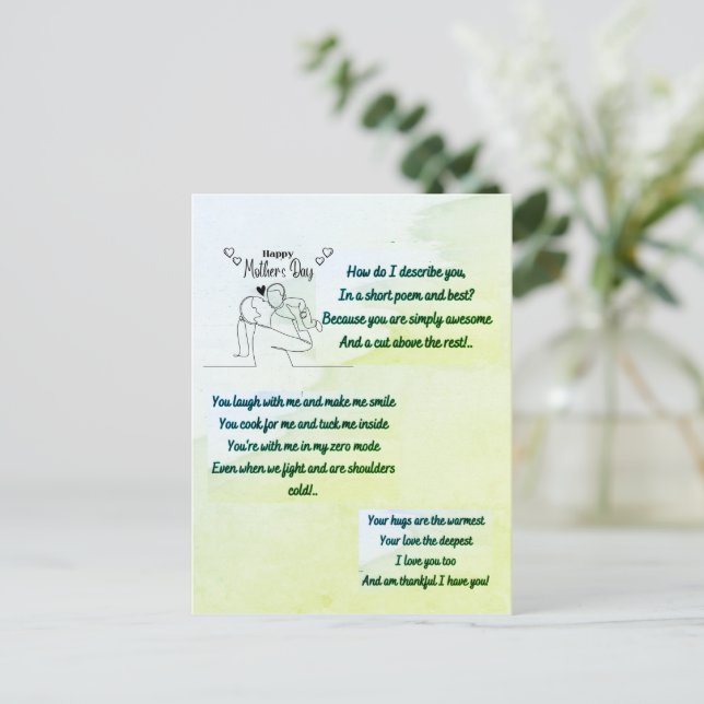 Happy Mother's Day with an original Poem Postcard (Standing Front)