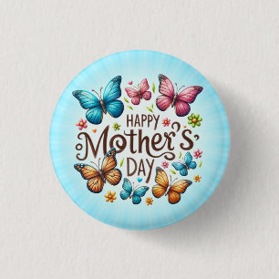 Happy Mother's Day with Butterflies Clipart Button