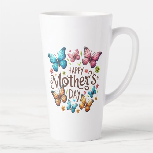Happy Mother's Day with Butterflies Clipart Latte Mug