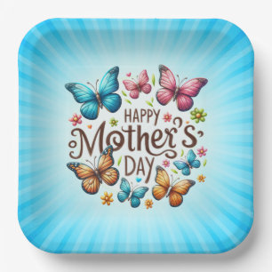 Happy Mother's Day with Butterflies Clipart Paper Plates