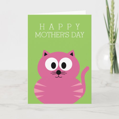 Happy Mothers Day with Cute Pink Cat Card