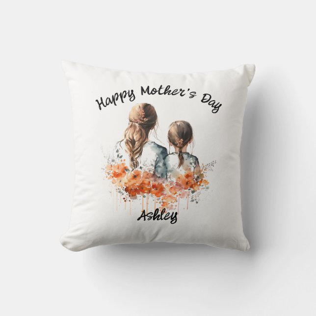Happy Mother's Day with Daughter    Throw Pillow (Front)