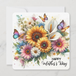 Happy Mothers Day with Flowers and Butterflies Holiday Card