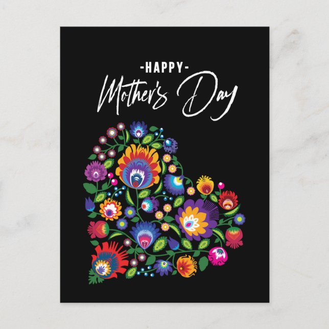 Happy Mother's Day with Folklore Heart Custom Text Postcard (Front)