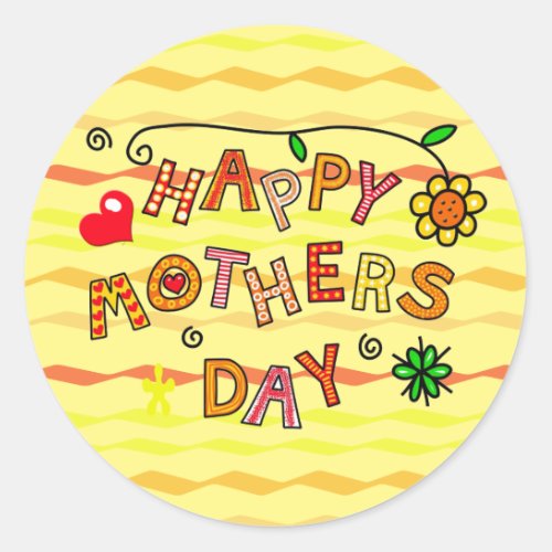 Happy mothers day with heart and flower classic round sticker