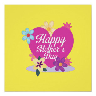 Happy Mothers Day With Love And Flowers Colorful Poster