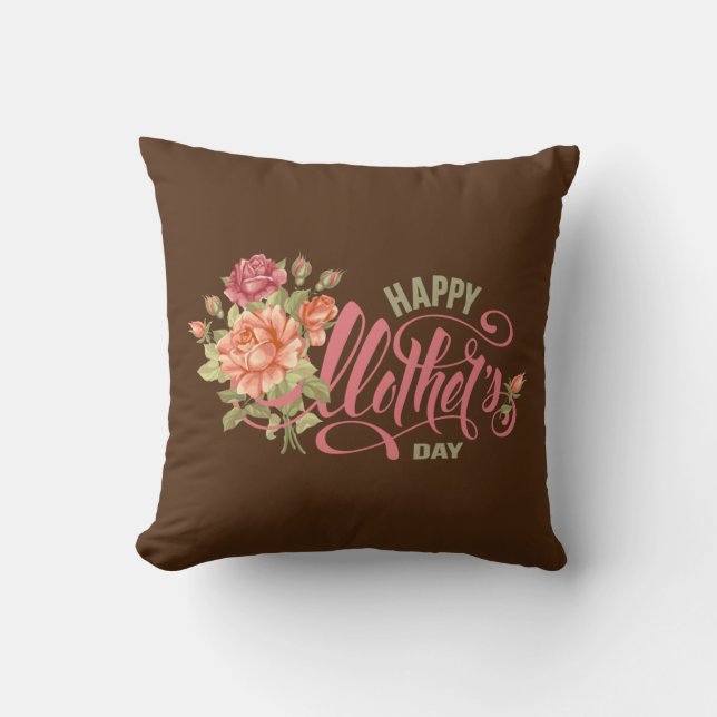  Happy Mothers Day With Love And Flowers Spring  Throw Pillow (Front)