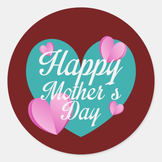 Happy Mothers Day With Love And Hearts   Classic Round Sticker (Front)
