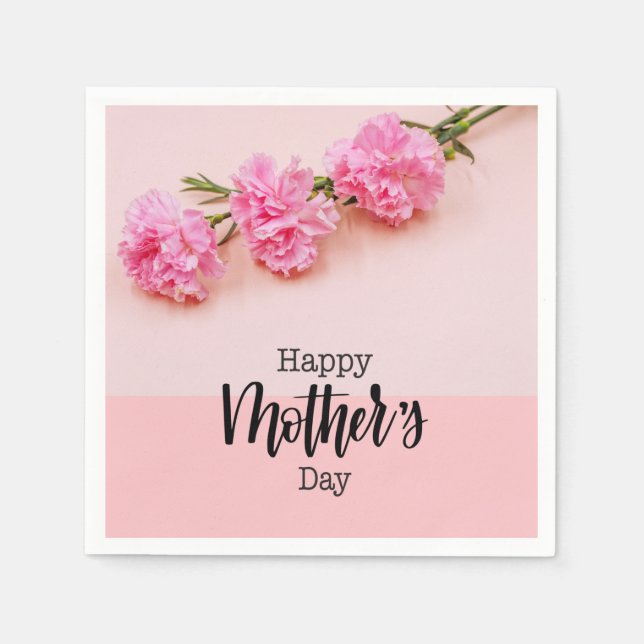 Happy Mother's Day with Pink Carnation Flower  Napkins (Front)