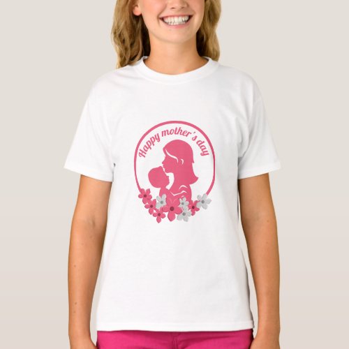 Happy mothers Day with pink floral T_Shirt