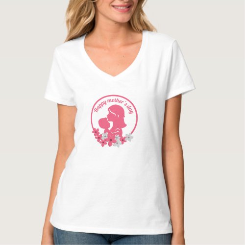 Happy mothers Day with pink floral T_Shirt