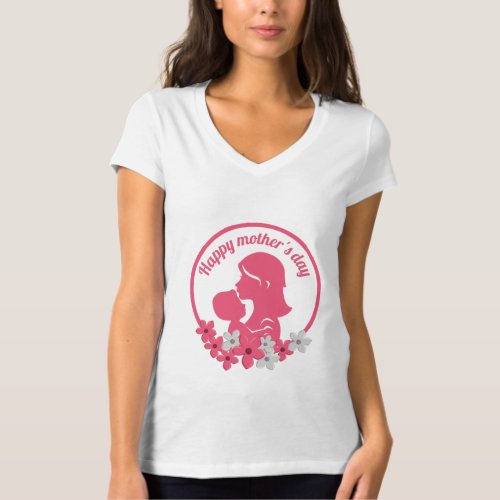 Happy mothers Day with pink floral T_Shirt