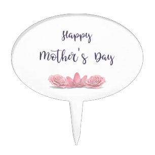 Happy-Mothers-Day-with-pink-Flowers Cake Topper