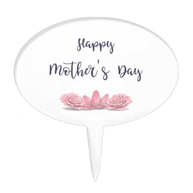Happy-Mothers-Day-with-pink-Flowers Cake Topper (Front)