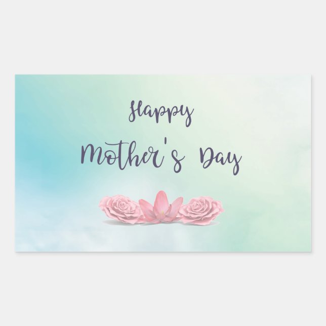 Happy-Mothers-Day-with-pink-Flowers Rectangular Sticker (Front)