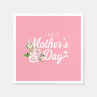 Happy Mother's Day with Pink Roses | Paper Napkin
