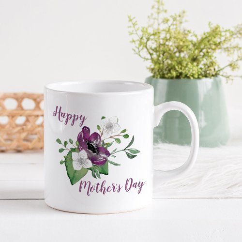 Happy Mothers Day with Spray of Watercolor Flowers Coffee Mug