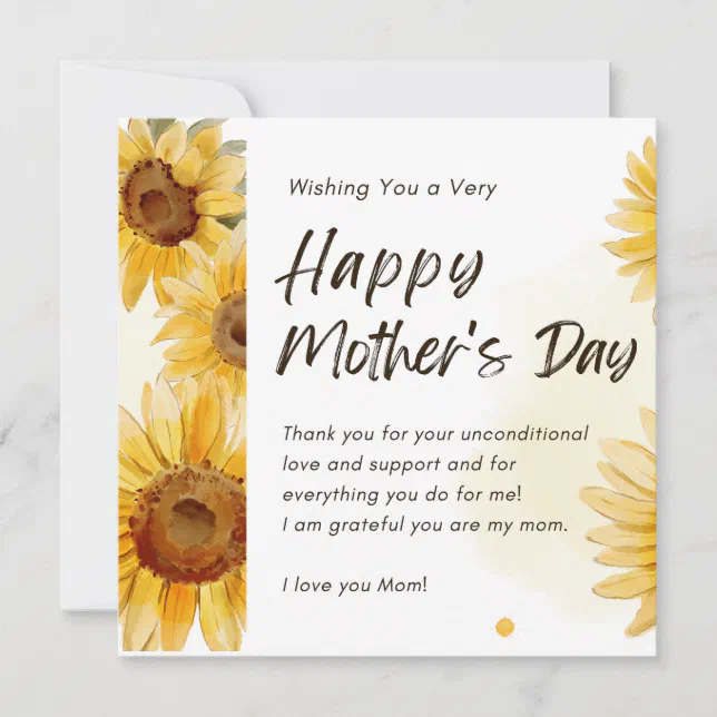 HAPPY MOTHER'S DAY WITH SUNFLOWERS GREETING CARD | Zazzle
