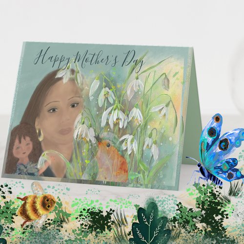 Happy Mothers Day womanchild and flowers Holiday Card