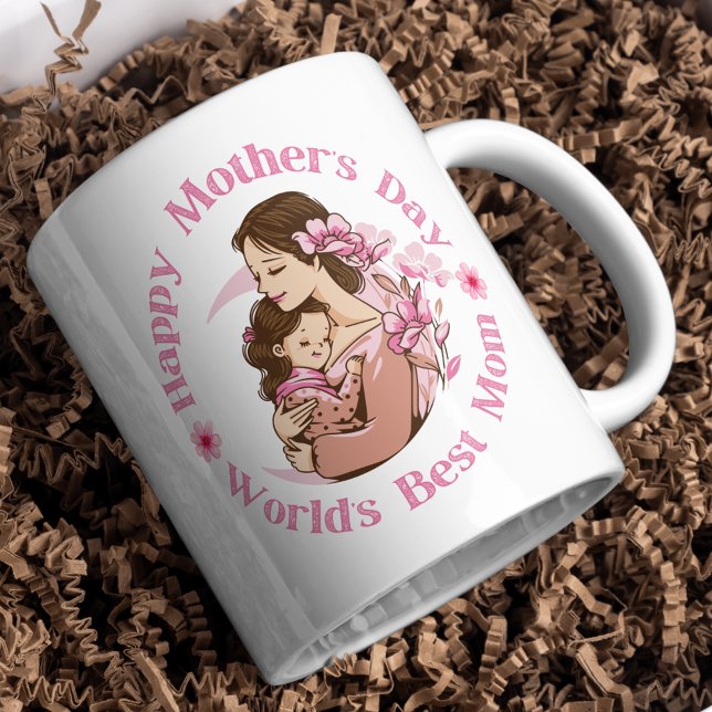 happy mothers day , worlds best mom, pink cute coffee mug (Creator Uploaded)