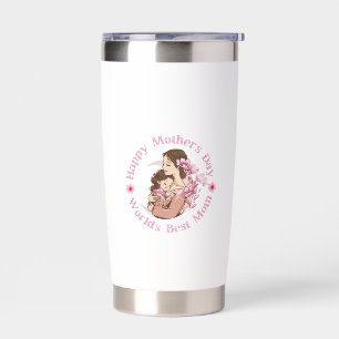 happy mother's day , worlds best mom, pink insulated tumbler